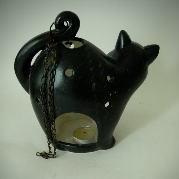 Set Of 2 Halloween Luminaries Luminary Ceramic Black Cat Ghost 2002 Original Box - Picture 4 of 6